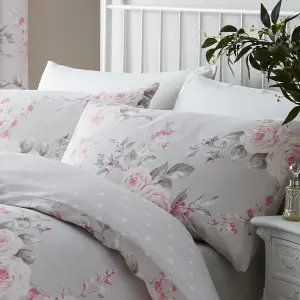 Catherine Lansfield Bedding Canterbury Floral Duvet Cover Set with Pillowcases Grey