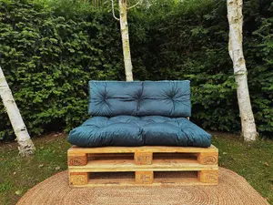 Garden Outdoor Pallet Cushion Set EURO Sofa Teal Green Velvet Tufted Seat Back