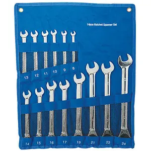 14 Pack 8mm 24mm Fixed Head Metric Spanner & Ratchet Set Engineer DIY Tool