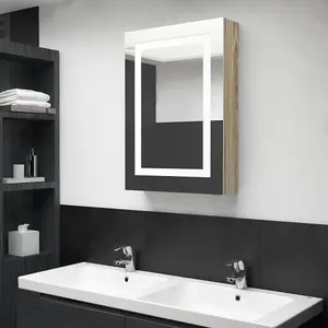 Berkfield LED Bathroom Mirror Cabinet Oak 50x13x70 cm