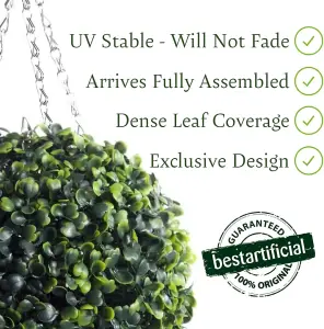 Pair of Best Artificial 38cm Green Boxwood Buxus Grass Hanging Basket Topiary Ball - Suitable for Outdoor Use