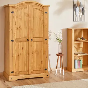 Corona Pine Wardrobe 2 Door Hanging Rail Shelf Solid Wood Mexican Waxed Bedroom