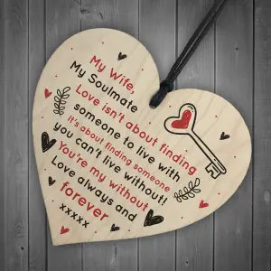 Soulmate Gift For Wife Wood Heart Anniversary Gift For Wife Love Gift For Her