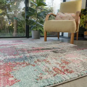 Soft Abstract Distressed Pastel Pink and Blue Fireside Living Area Rug 190cm x280cm