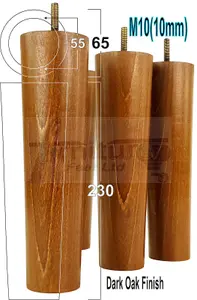 TURNED WOOD LEGS DARK OAK 230mm HIGH SET OF 4 REPLACEMENT FURNITURE BUN FEET SETTEE CHAIRS SOFAS FOOTSTOOLS M10 PKC148