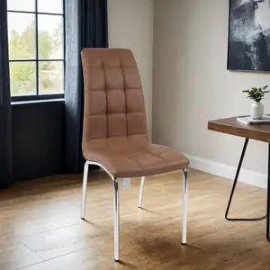 Eterno Faux Leather Luxurious Cappuccino Dining Chair With Silver Legs