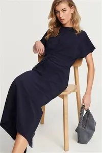 Womens Next Navy Blue Twist Waist Short Sleeve Midi Dress - Navy Blue