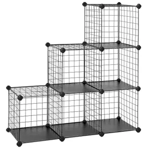 SONGMICS 6-Cube Wire Grid Storage Rack, Interlocking Shelving Unit with Metal Mesh Shelves and PP Plastic Sheets