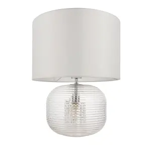 Eastcombe Clear Ribbed Glass with Bubbles a Vintage White Faux Silk Shade Modern Classic Style 2 Light Table Light