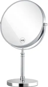 8in Magnifying Makeup Mirror 10X/1X Double Sided Tabletop Mirror 360 Free Standing Vanity Mirror For Bathroom Cosmetic,Desktop Make Up Mirror,Silver