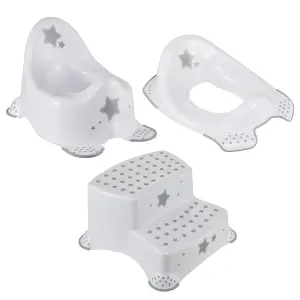 Keeeper White Stars Baby Potty, Toilet Seat & Double Step Stool Set