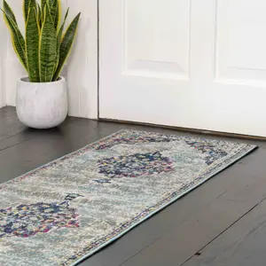 Multicolour Traditional Medallion Runner Rug 60x240cm