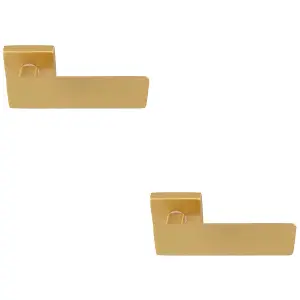 2 PACK - Premium Large Flat Door Handle Set - Satin Brass Designer Lever on Square Rose