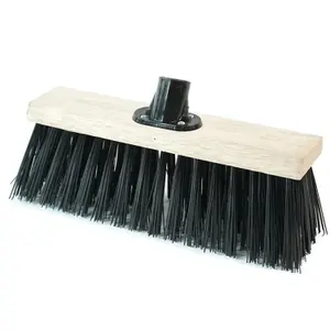 1x 13" Black Wooden Handle Black Strong PVC Bristle Sweeping Brooms For Cleaning Hard Floors