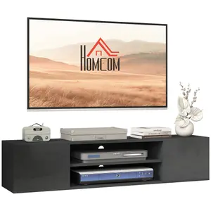 HOMCOM Floating TV Unit for 60" TVs W/ Shelves and Cabinets, Grey