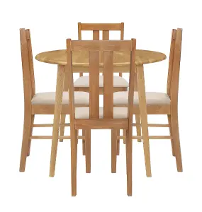 Hallowood Furniture Ledbury Light Oak Drop Leaf Round Dining Table with 4 Light Oak Chairs