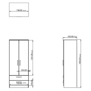 Sussex Ready assembled Traditional Beige & oak 2 Drawer Tall Double Wardrobe (H)1970mm (W)770mm (D)530mm