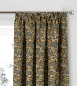 Home Curtains Georgia Chenille Fully Lined Floral 65w x 84d" (165x213cm) Gold Pencil Pleat Door Curtain