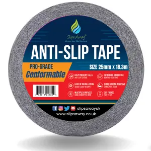 Conformable Non Slip Tape - Aluminium Foil Backing for Irregular Surfaces by Slips Away - Black 25mm x 18.3m