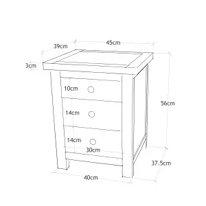 Maggiori 3 Drawer Bedside Table Wood Knob