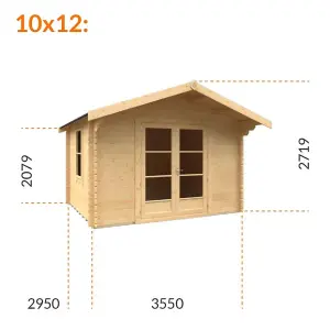 10ft x 12ft (2950mm x 3550mm) Horsforth "The Topeka Plus" 44mm Log Cabin With 1 Opening Window