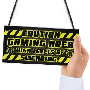 CAUTION Gaming Area Plaque Gaming Sign Gamer Gift Son Birthday Christmas Gift