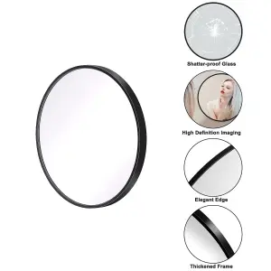 Black Round Bathroom Mirrorwith Simple Metal Frame - 50CM