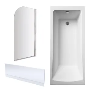 1700mm - Modern Square Single End Bath Tub - Front Panel and Round Bath Screen