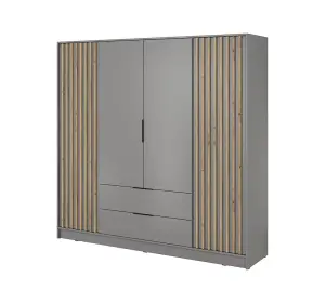 Nelly Contemporary Hinged 4 Door Wardrobe Grey 2 Drawers 8 Shelves 1 Hanging Rail Lamela Decor (H)2000mm (W)2060mm (D)510mm