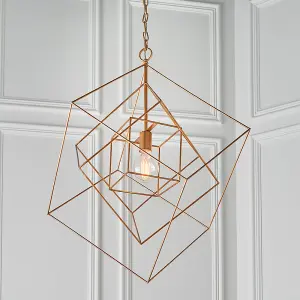 Large Angular Ceiling Pendant Light - Antique Gold Leaf Finish Frame - Dimmable