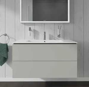 Vanity Unit Wall-Mounted with Two Drawers Light Grey 770mm and White Basin Sink