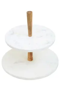 Maison by Premier Two Tier Marble and Acacia Wood Cake Stand