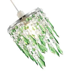 Modern Waterfall Design Pendant Shade with Clear/Emerald Acrylic Drops and Beads