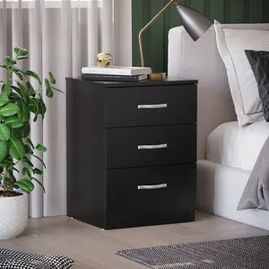 Maybery 3 - Drawer Bedside Table Nightstand Black