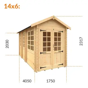 14ft x 6ft (4050mm x 1750mm) Horsforth "The Burlington" 19mm Log Cabin with 4 Windows