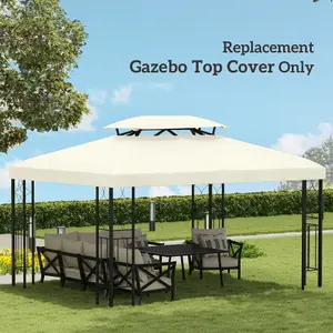 Outsunny 3x4m Gazebo Replacement Roof Canopy 2 Tier Top UV Cover Patio Cream