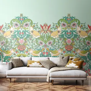 Origin Murals Birds, Fruit And Foliage - Duck Egg Matt Smooth Paste the Wall Mural 350cm wide x 280cm high