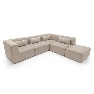 Doris Modular Extended Corner Sofa in Beige Cord Chenille