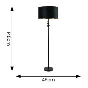 ValueLights Marissa Black Stacked Ball Floor Lamp with Black Velvet with Gold Inner Lamp Shade and LED Bulb