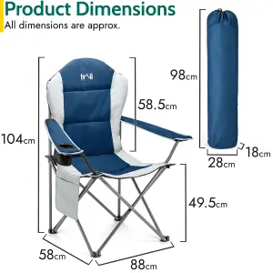 Padded Camping Chair High Back Portable Folding Outdoor Seat Trail (Twin Pack) - Blue