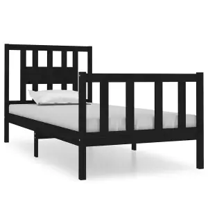 Berkfield Bed Frame Black Solid Wood 75x190 cm 2FT6 Small Single