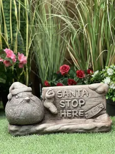 Stone Cast 'Santa Stop Here' Garden Ornament/Lawn Sign