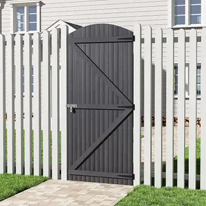 Grey Semi Braced Arch Top Strong Wooden Garden Gate with Latch H 210cm x W 90cm