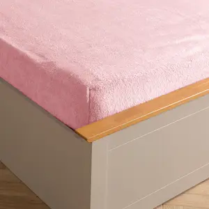 Brentfords Teddy Fleece FITTED Bed Sheet Soft Thermal, Pink - Double