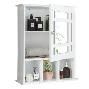 Costway Bathroom Wall Storage Cabinet Wooden Hanging Medicine Organizer W/ Mirror White