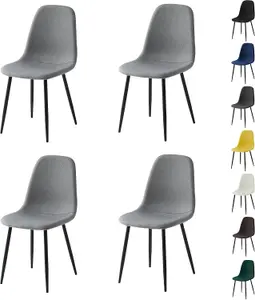 Set of 4 Light Grey Linen Fabric Dining Chairs with Upholstered Seat and Metal Legs-Bella by MCC