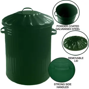 60L Green Retro Bin Vintage Style Metal Dustbin with Lid Suitable for Indoor or Outdoor - Classic Bin Steel Dustbin for Animal Fee