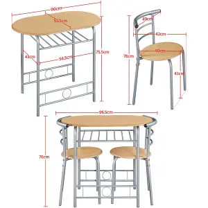 Yaheetech 3 Piece Modern Round Dining Table Set Natural (L) 80cm x (W)53cm