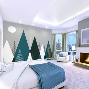 Origin Murals Graphic Mountains Grey & Teal Matt Smooth Paste the Wall Mural 300cm wide x 240cm high