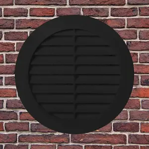 Black Louvred Wall Vent Grille with Flyscreen for 100 mm / 4" Round Wall Outlet - Air Ventilation Duct Cover with Flange